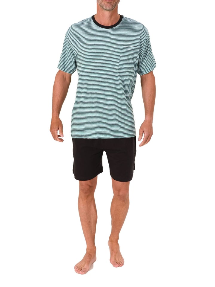 Kurzarm Schlafanzug Pyjama Shorty Streifen in türkis