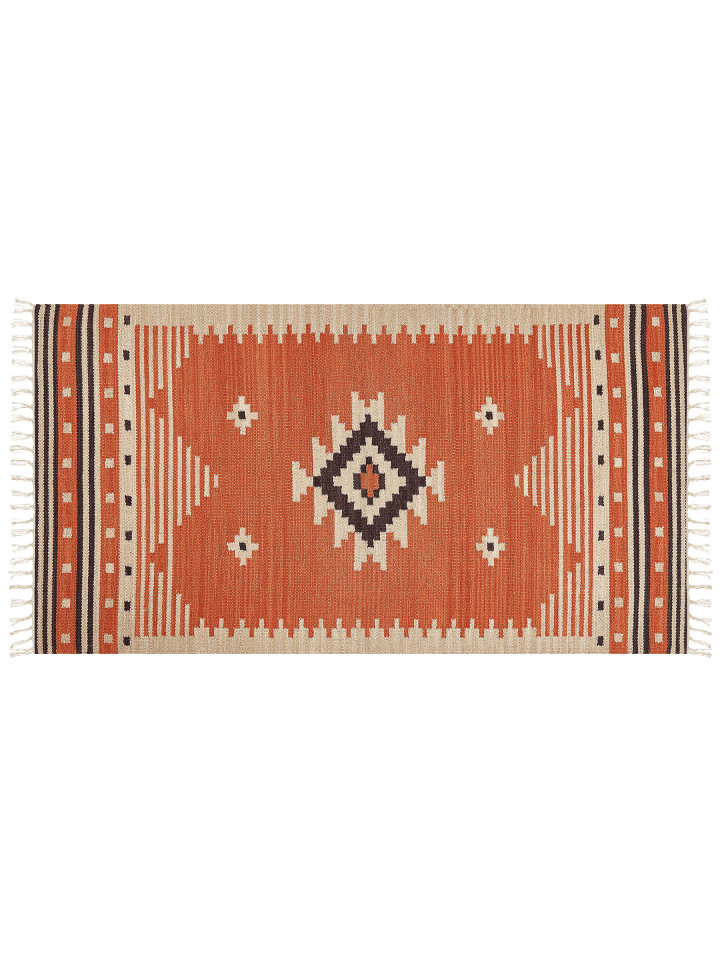 Kelim GAVAR in Orange/Beige/Braun - (W) 80 x (L) 150 cm