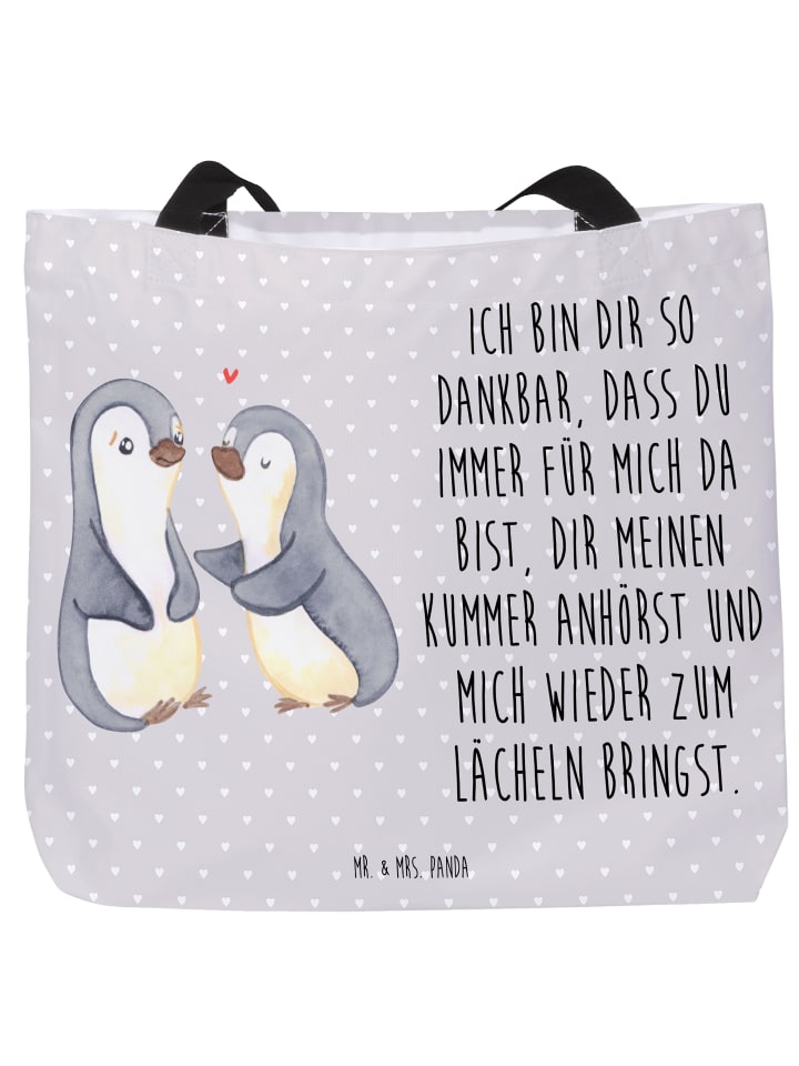 Tasche Pinguine trösten mit Spruch in Grau Pastell