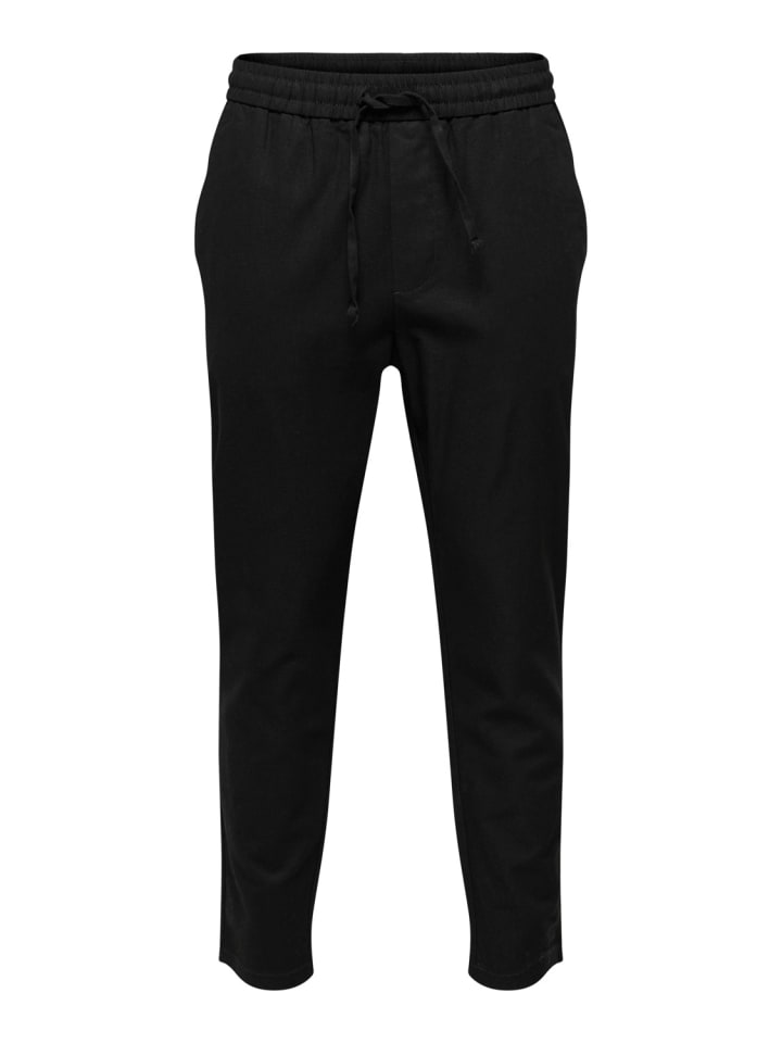 Leinen Baumwolle Stoffhose mit Tunnelzug ONSLINUS in Schwarz