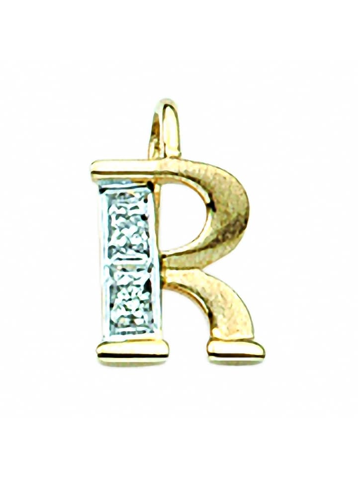Damen & Herren 585 Gold Buchstabenanhänger R mit Diamant in gold