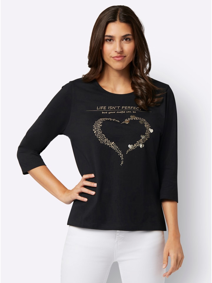 3/4-Arm-Shirt in schwarz-beige