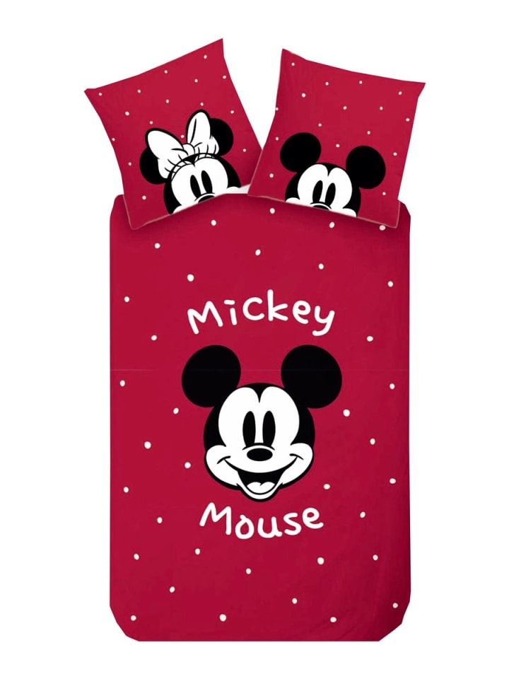 2 tlg. Renforcé Disney Bettwäsche 135x200cm Mickey Mouse in Rot
