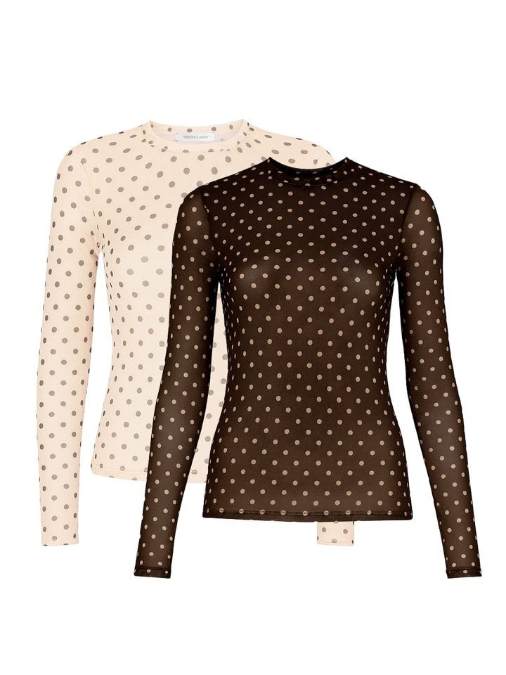 Mesh Langarmshirt Set in Schwarz-Creme