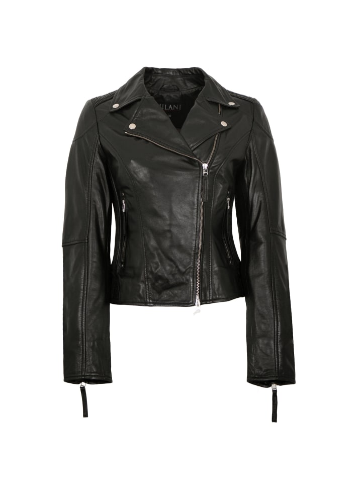 Bikerlederjacke Lammnappa in Schwarz