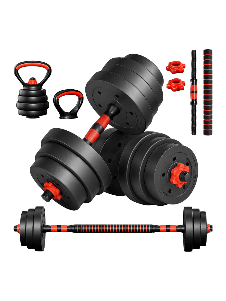 Hantelset in Schwarz – 19 kg (Kettlebell, Kurz-/Langhantel)