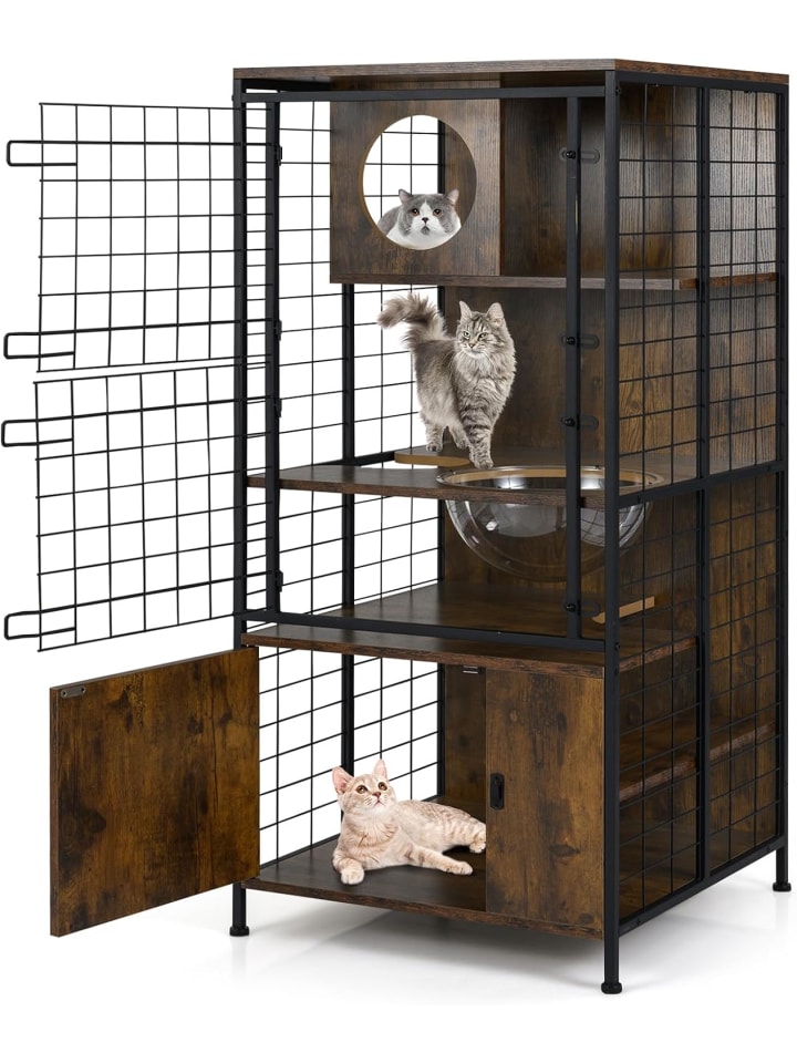 Katzenschrank mit Katzenkäfig 60 x 60 x 125 cm in Braun