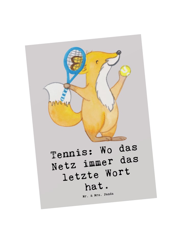 Postkarte Tennis Netz mit Spruch in Grau Pastell