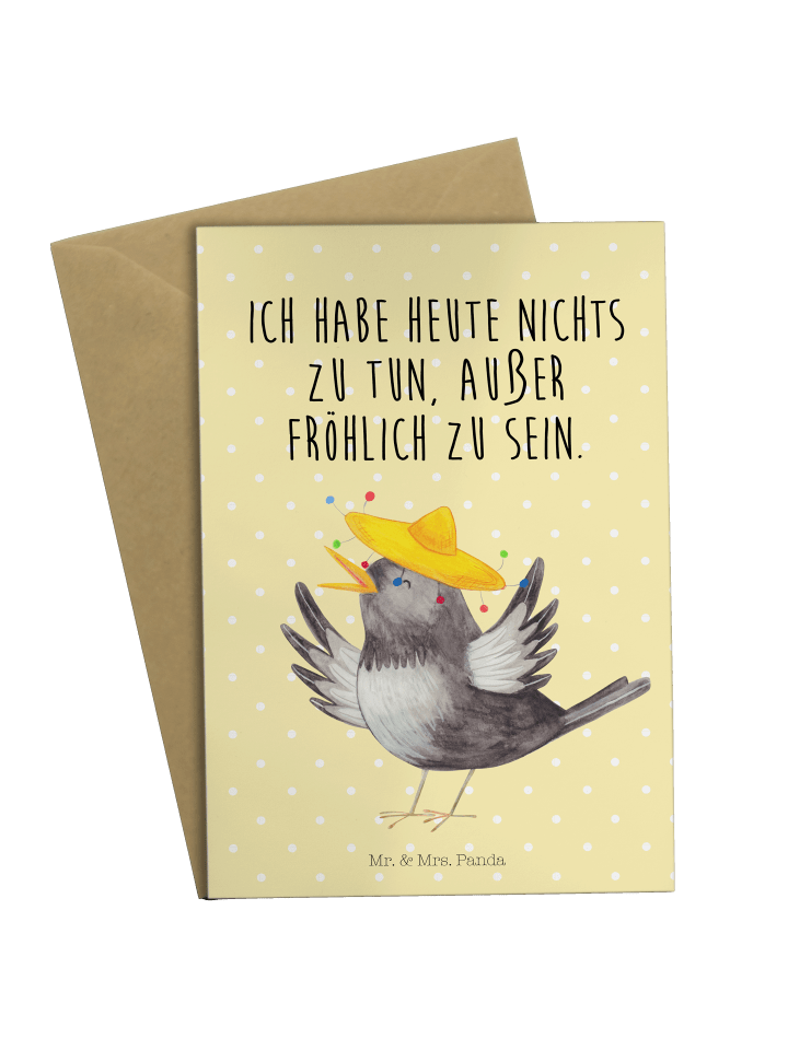 Grußkarte Rabe Sombrero mit Spruch in Gelb Pastell