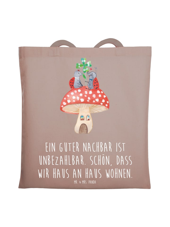 Tragetasche Guter Nachbar mit Spruch in Braun Pastell