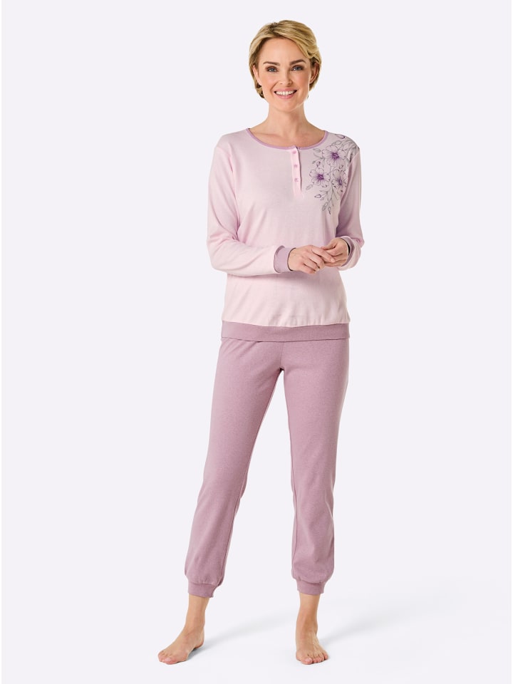 Schlafanzug in hellrosé-mauve-bedruckt