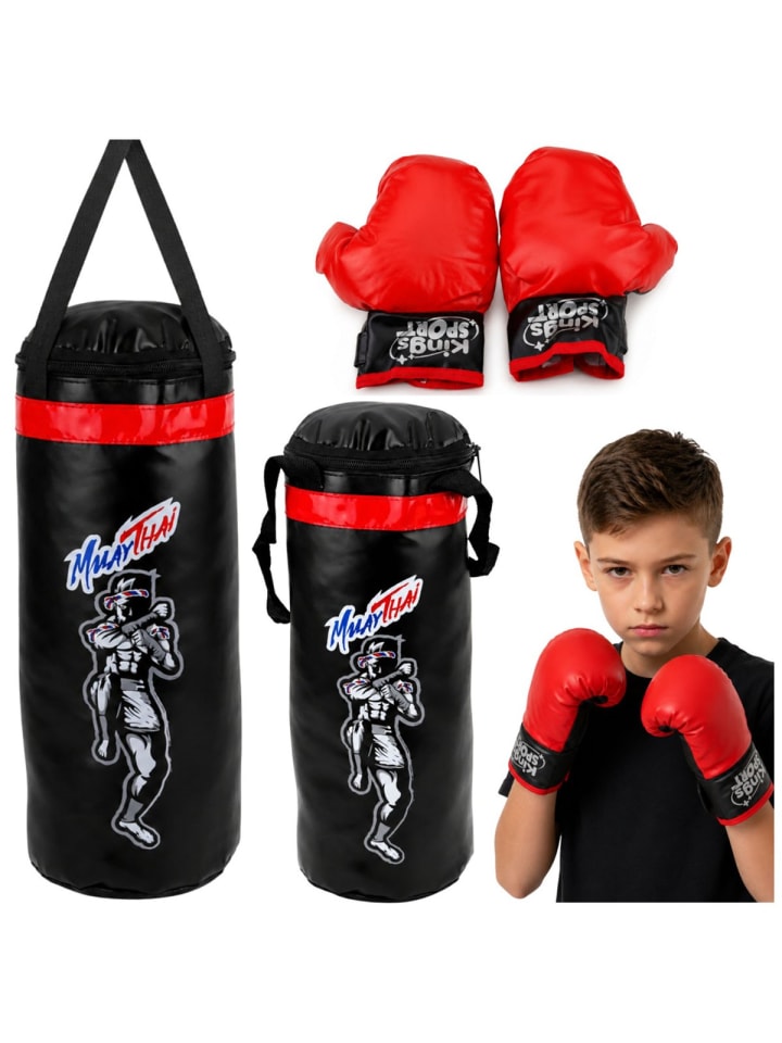 Kings Sport Boxsack-Set für Kinder, Muay Thai Handschuhe 65x22cm L