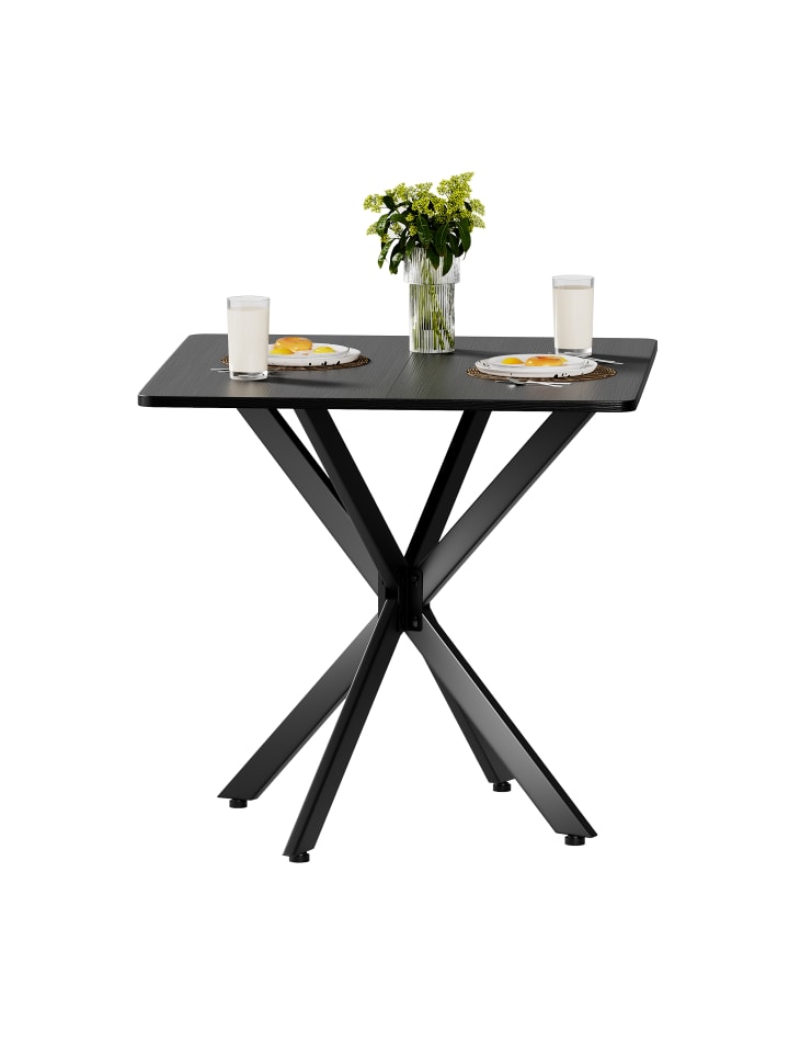 Beistelltisch in Schwarz Matt mit X Gestell Metall 80x80x75 cm für Wohnzimmer