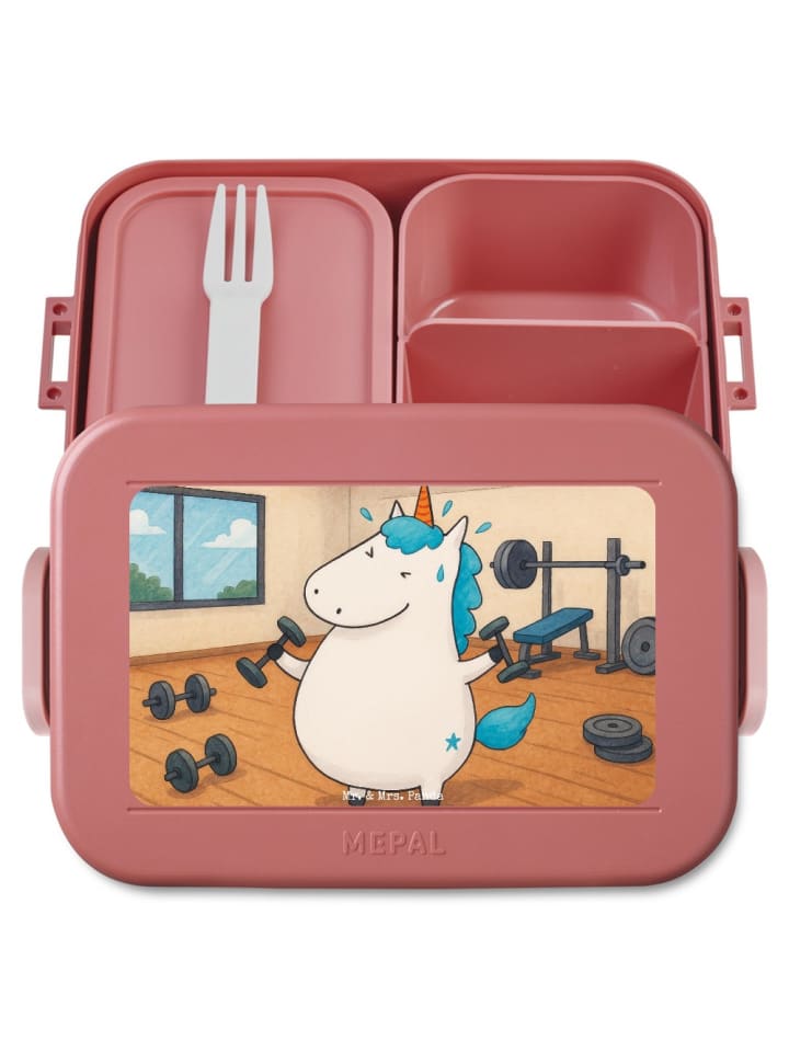 Brotdose Einhorn Fitness Design ohne Spruch in Rot Pastell