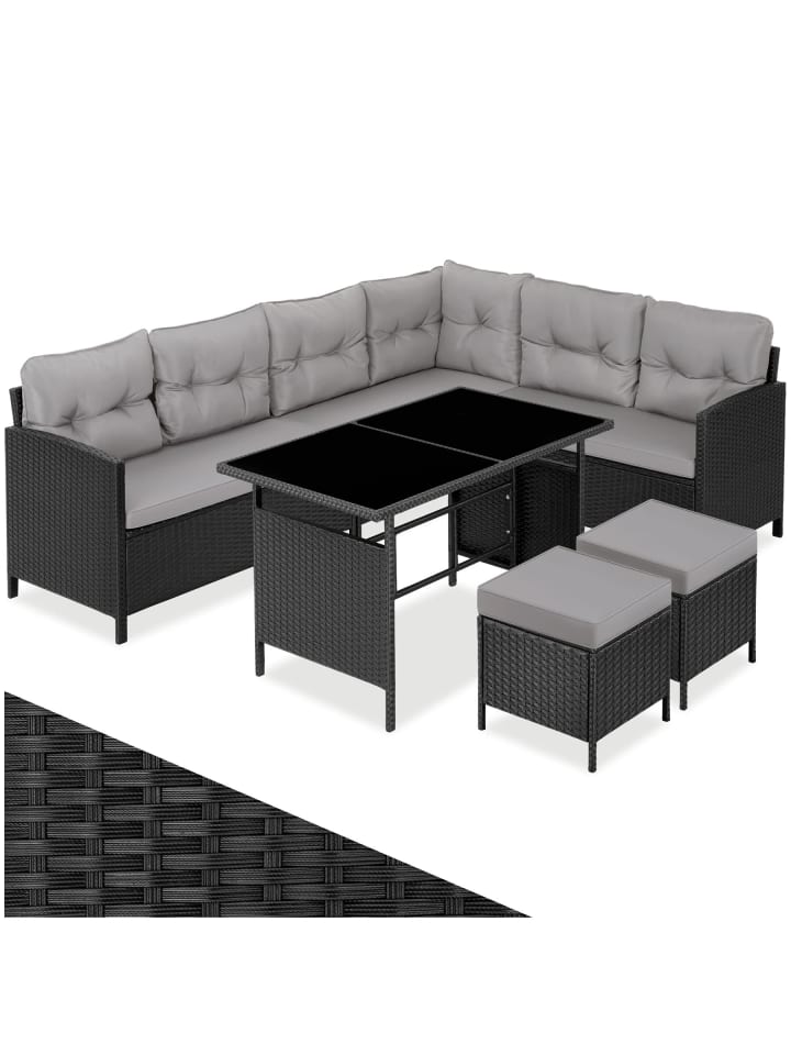 Rattan Sitzgruppe mit Sicherheitsglasplatten, für 6 bis 8 Personen