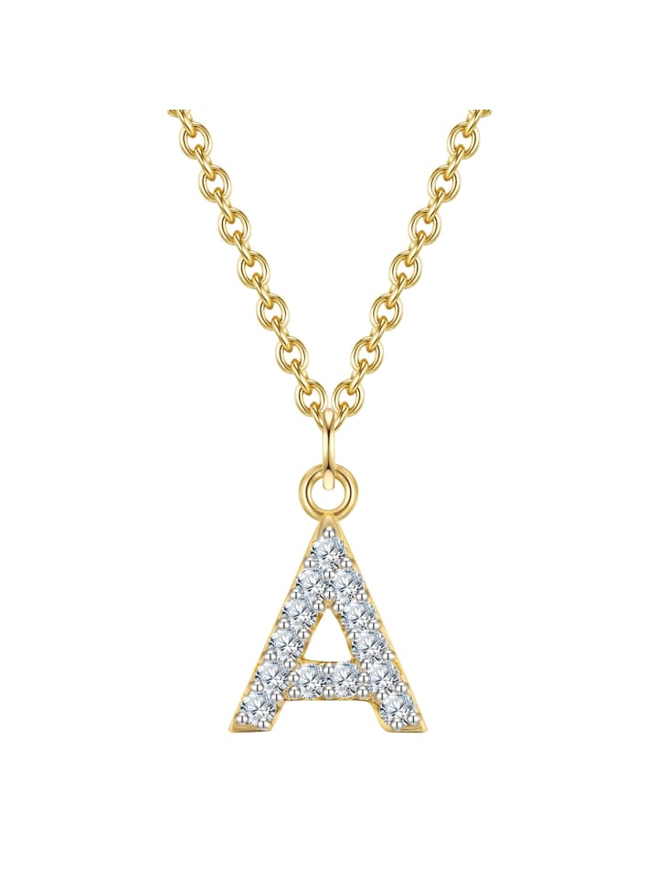 Halskette Buchstabe A aus Sterling Silber mit Zirkonia in gelbgold