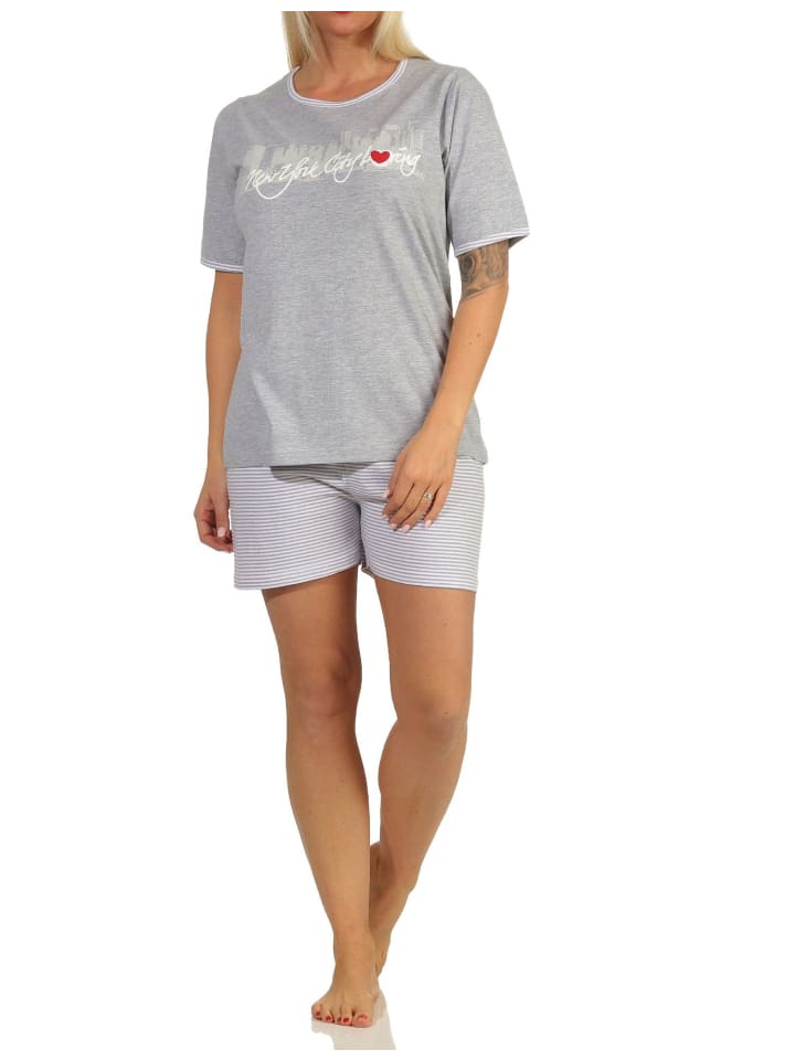 ShortySchlafanzug kurze Hose "New York City Loving" - 65257 in Grau
