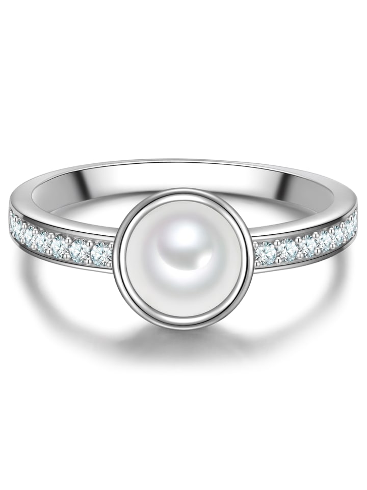 Ring aus Sterling Silber mit Zirkonia und Muschelkernperle in silber