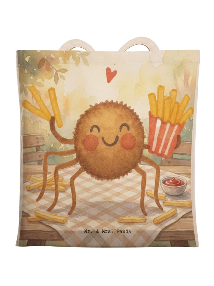 Tote Bag Spinne Agathe Pommes Design ohne Spruch in Weiß