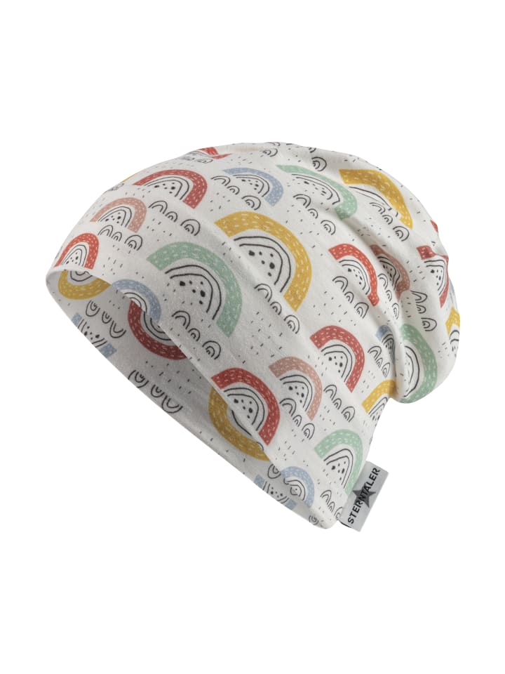 Slouch-Beanie Regenbogen in ecru