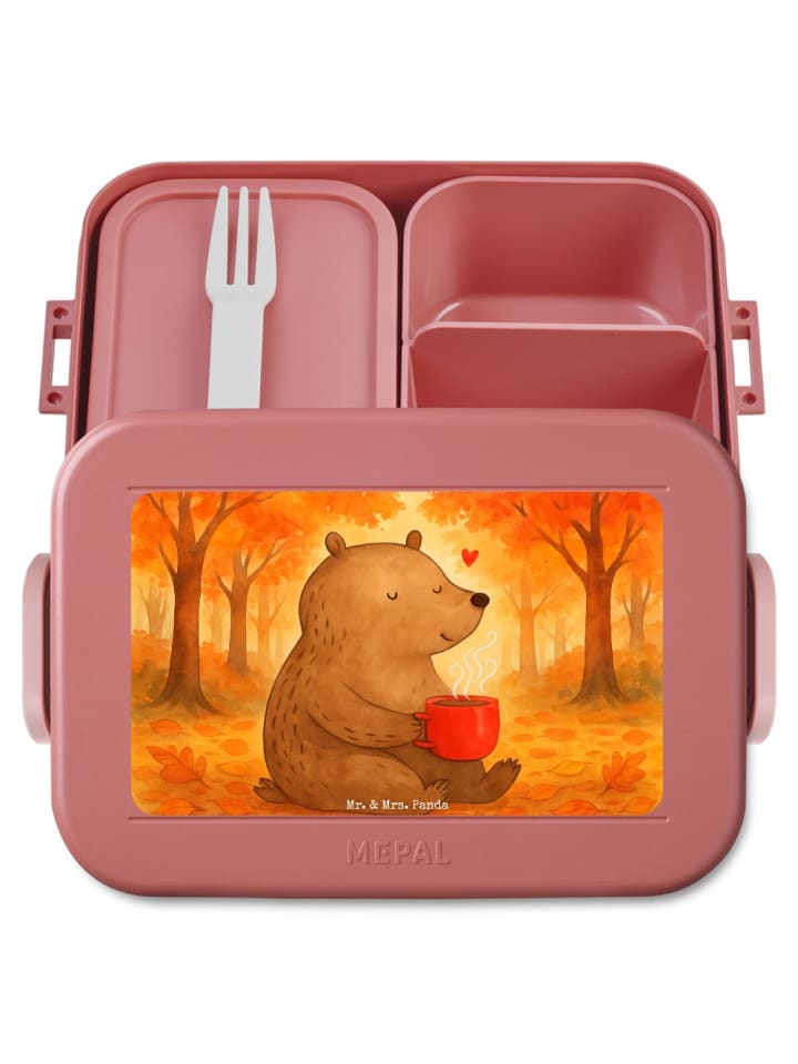 Lunch Box Bär Morgenkaffee Design ohne Spruch in Rot Pastell