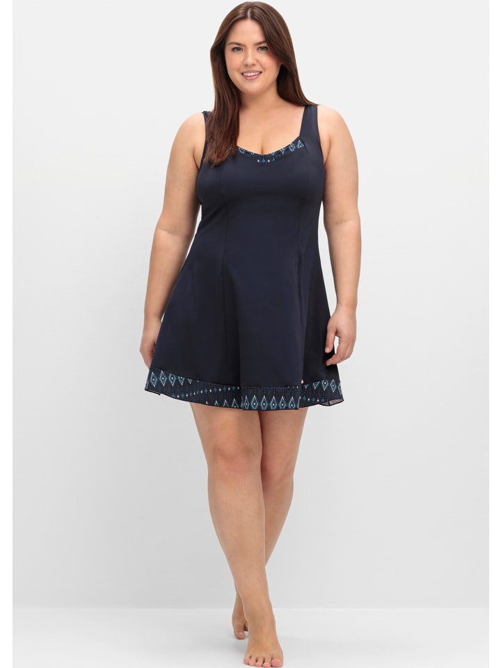 Badekleid in tiefblau-bedruckt