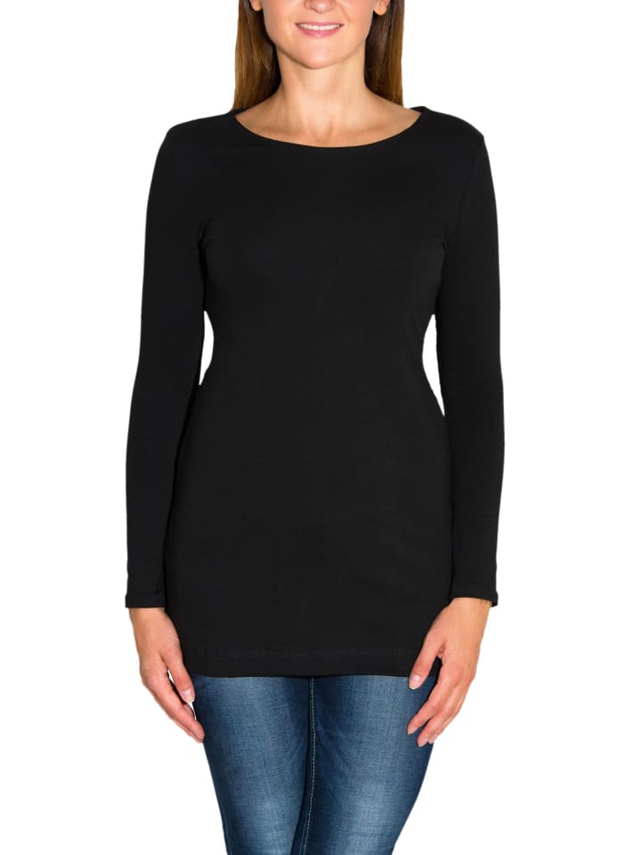 Alkato Damen Langarm Longshirt Langarmshirt in schwarz