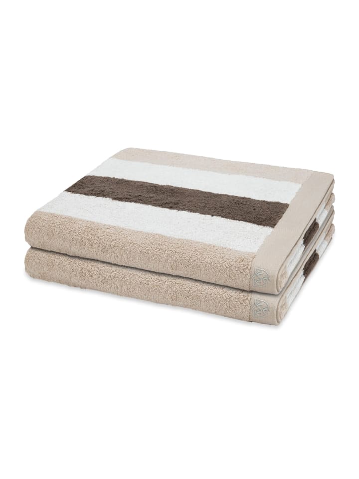 2 X Duschtuch im Set Doubleface Stripes in Beige