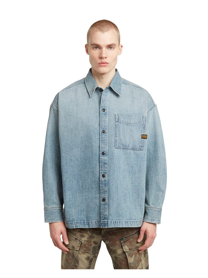 Boxy Fit Overshirt sun faded pacific blue