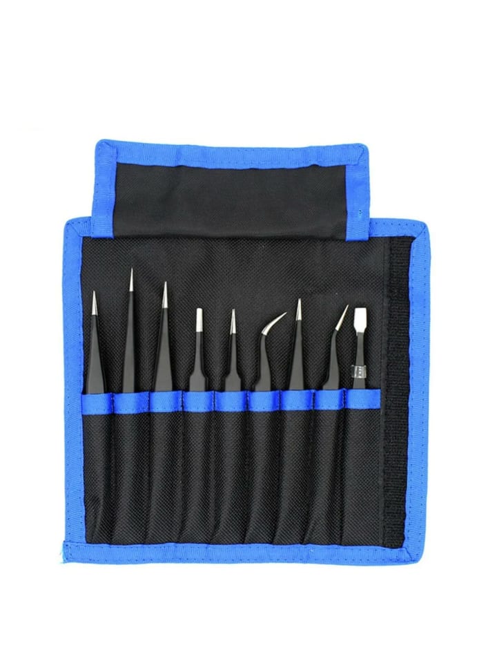 9-tlg. Pinzetten-Set aus hochwertigem Edelstahl ideal geeignet in Schwarz