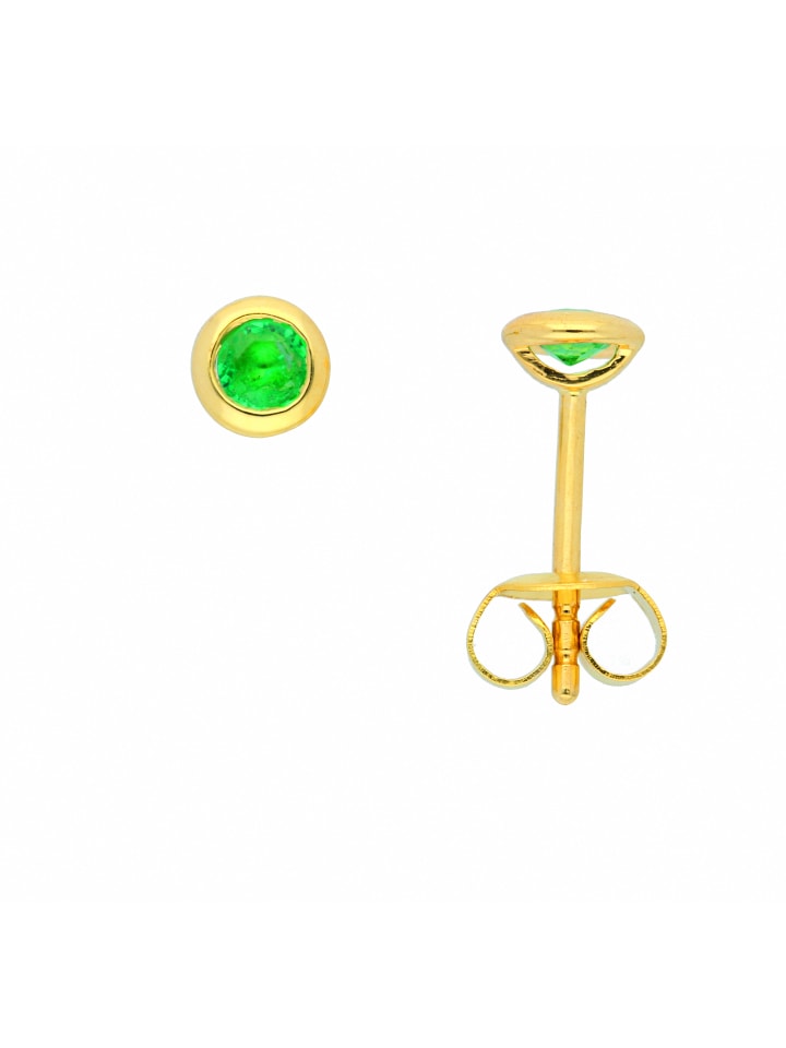 Damen 585 Gold Ohrringe / Ohrstecker mit Smaragd in grün