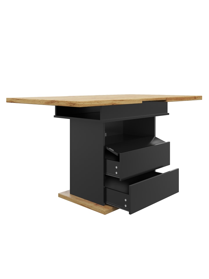 Esstisch in Schwarz Ausziehbar 110-140x80 cm Klappbar mit 3 Ablageebenen
