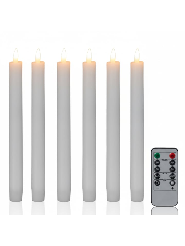 6 x LED Stabkerzen in Weiß
