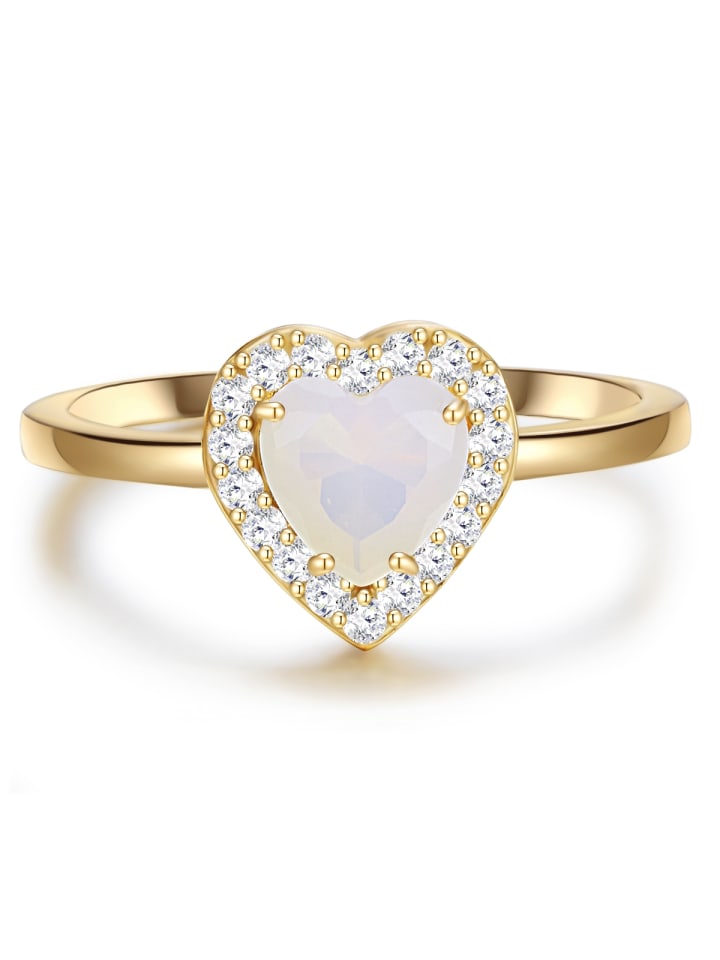 Ring Herz aus Sterling Silber mit Mondstein (synth.) in gelbgold