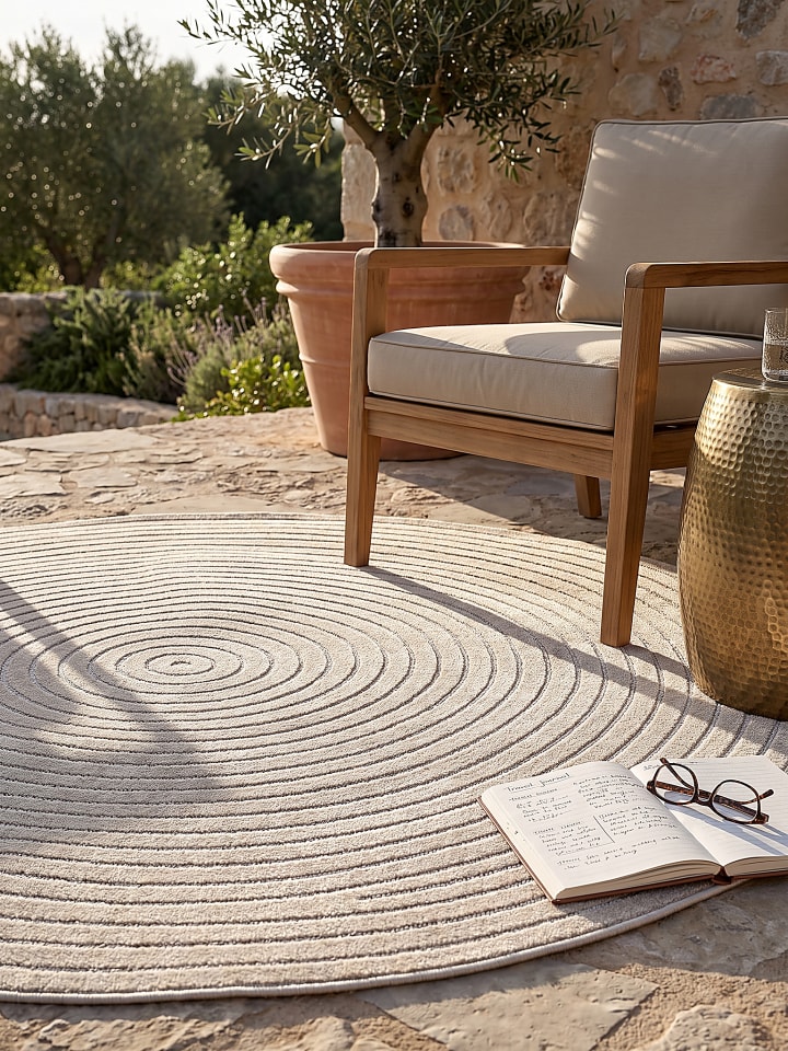 Teppich Outdoor Abstrakt pflegeleicht Balkon Terrasse Outdoor in Beige