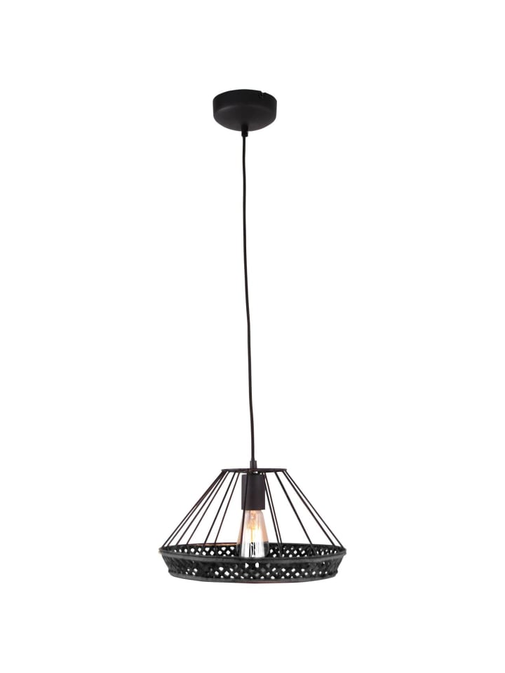 Pendelleuchte, 1-flammig Tory ⌀ 32,5 cm in schwarzmatt/rattan