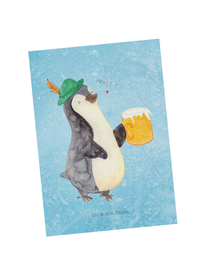 Grußkarte Pinguin Bier ohne Spruch in Eisblau