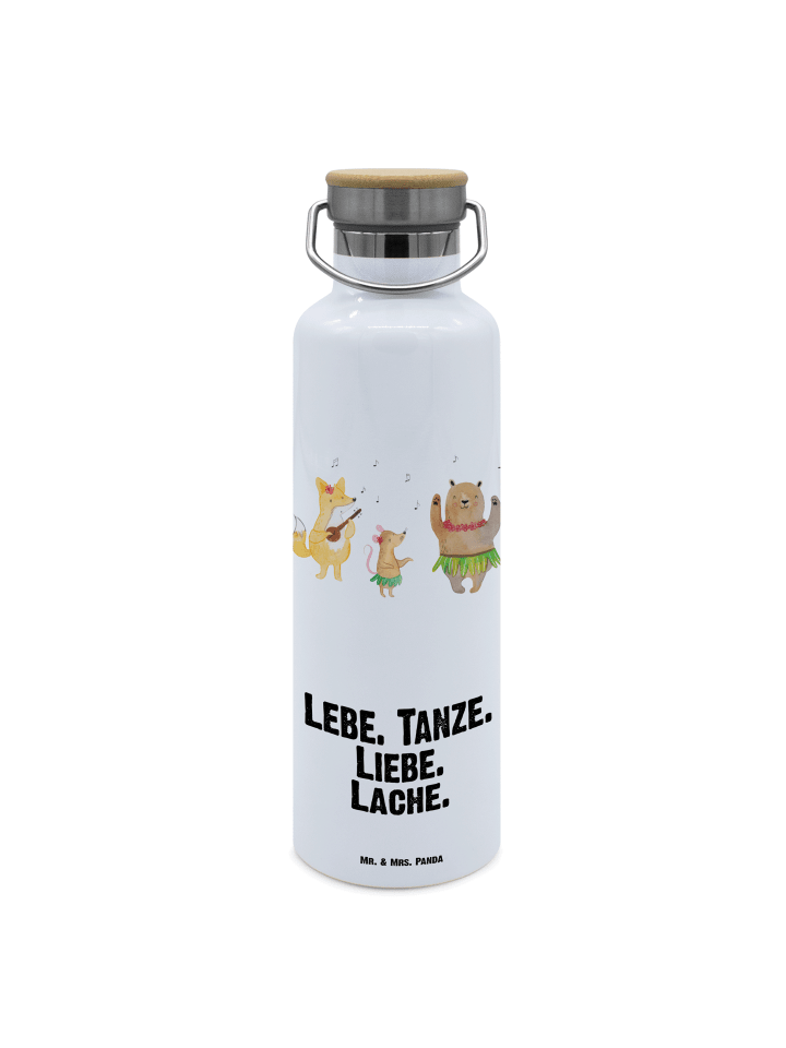 Trinkflasche Edelstahl Waldtiere Aloha mit Spruch in Weiß
