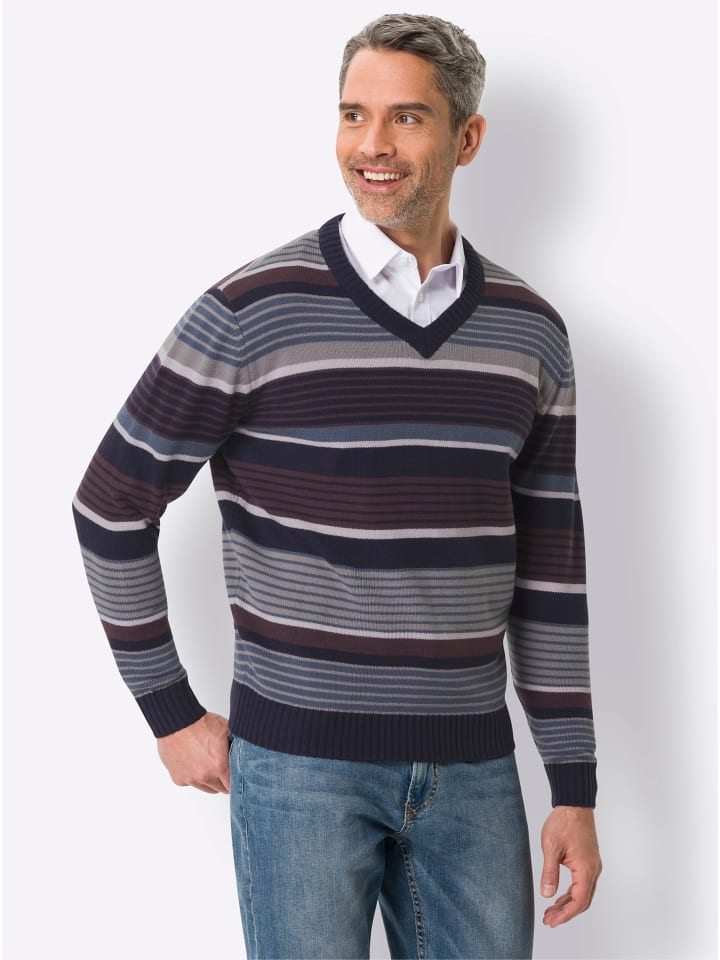 Pullover in aubergine-marine-gemustert