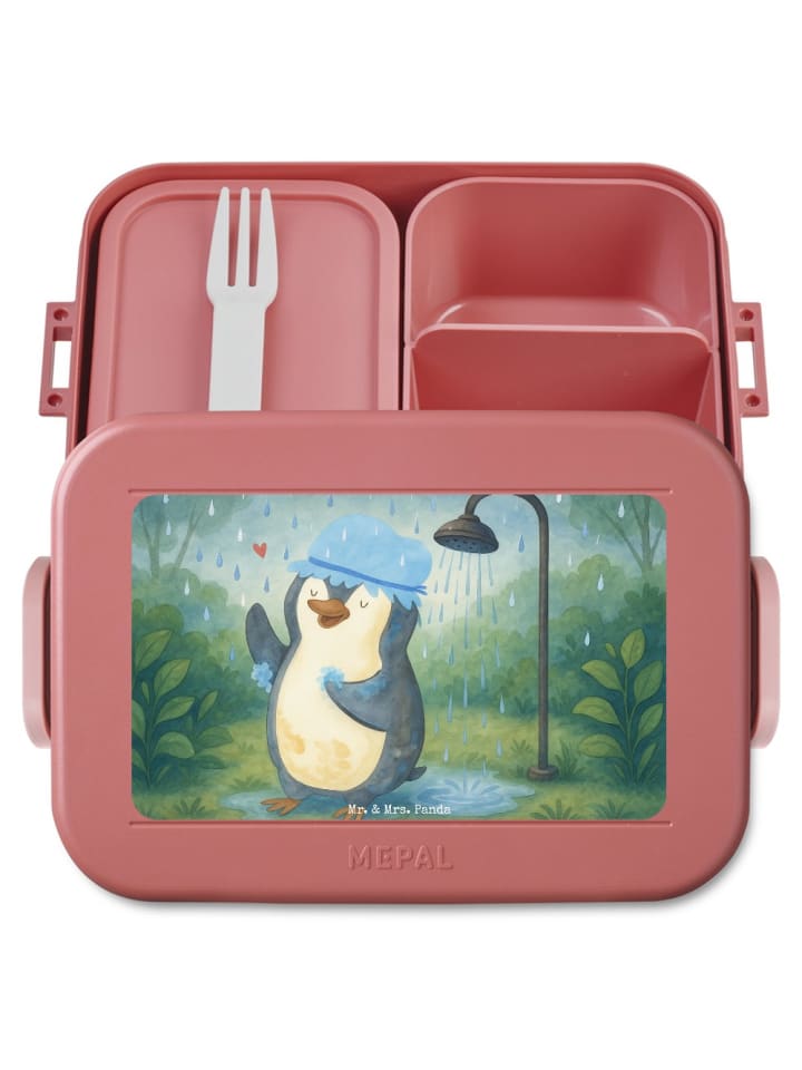 MEPAL Bentobox Pinguin Duschen Design ohne Spruch in Rot Pastell