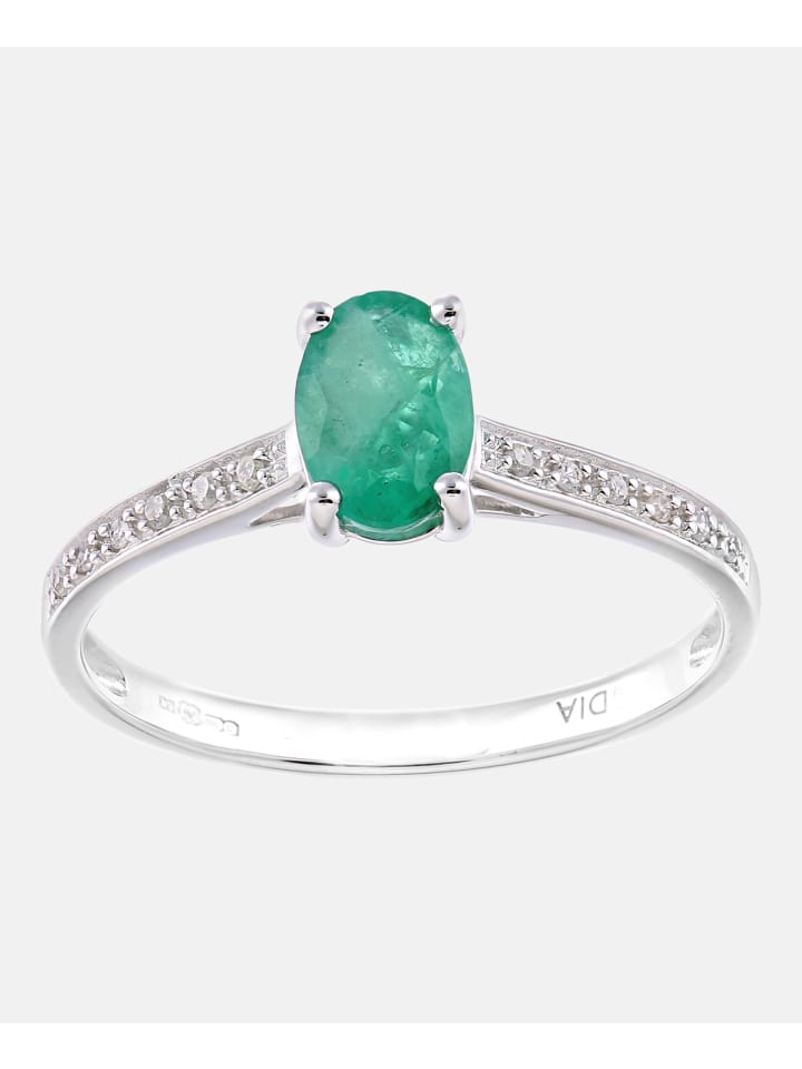 Verlobungsring aus 375 Weißgold mit Diamant mit Smaragd
