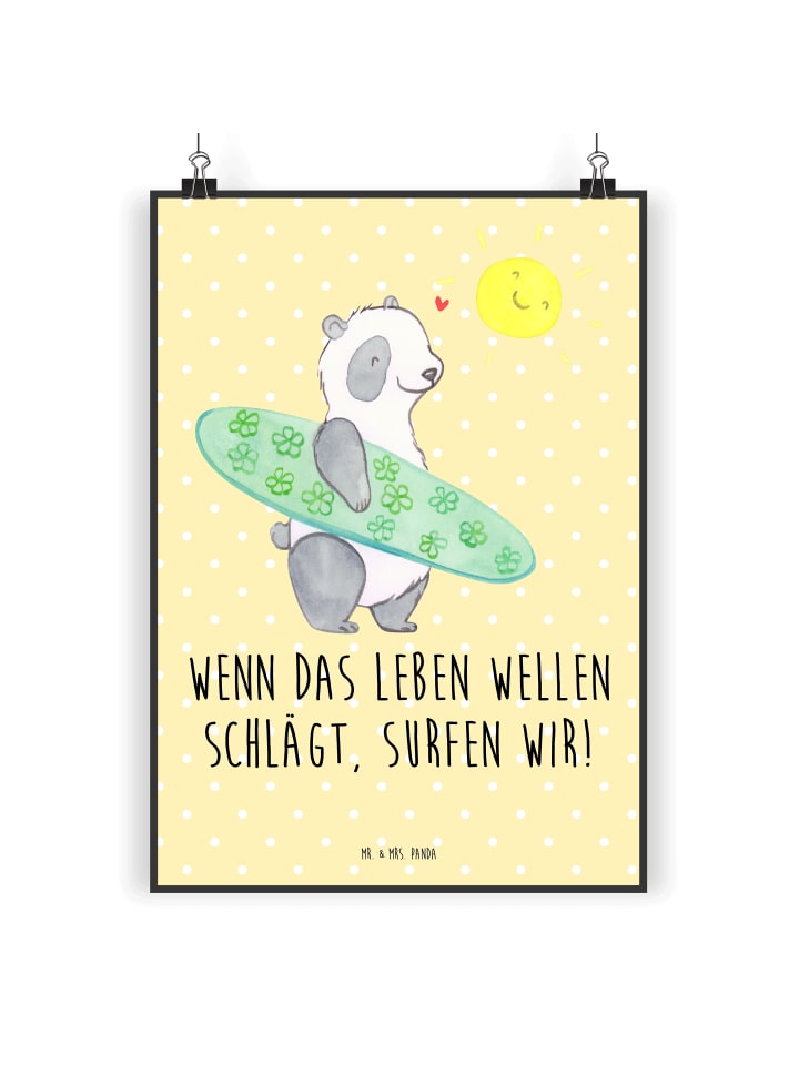 Posterdruck Sommer Wellen Surf mit Spruch in Gelb Pastell