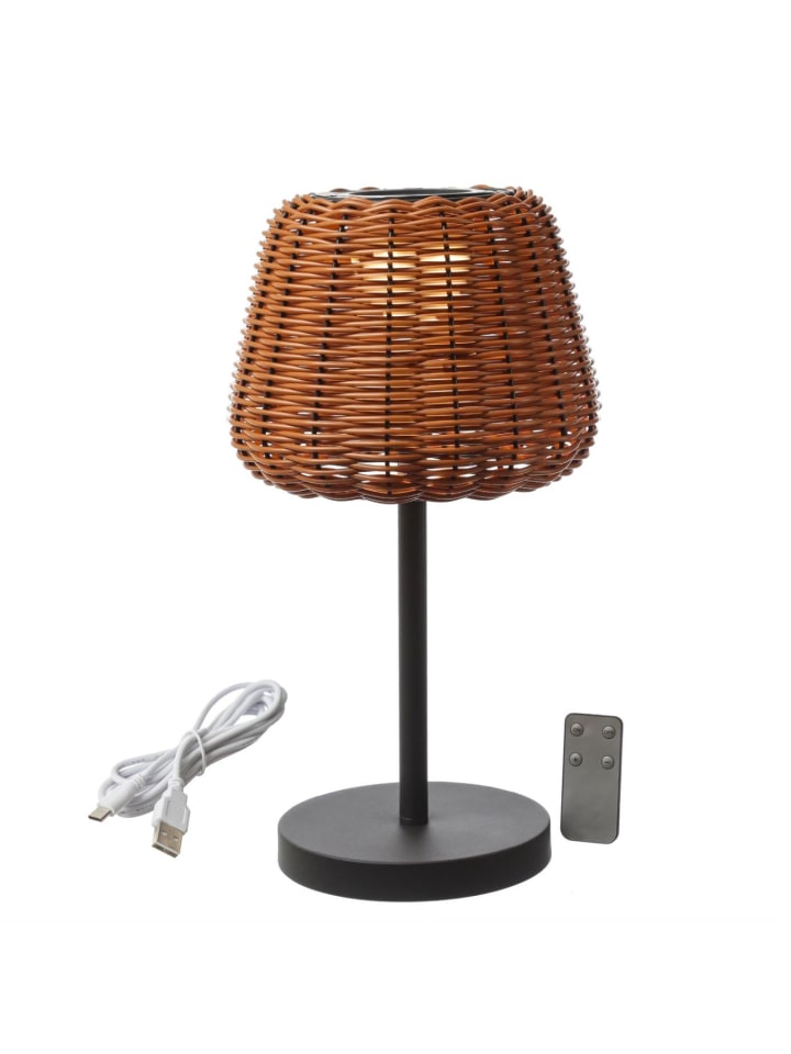 LED Garten Tischlampe in Rattanoptik dimmbar aufladbar Fernb. H: 45cm in natur