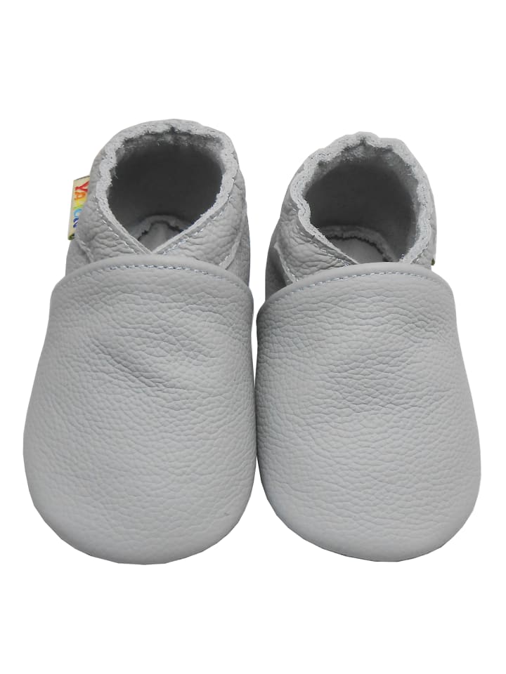 Babyschuhe aus Leder mit rutschfester Sohle – Hellgrau
