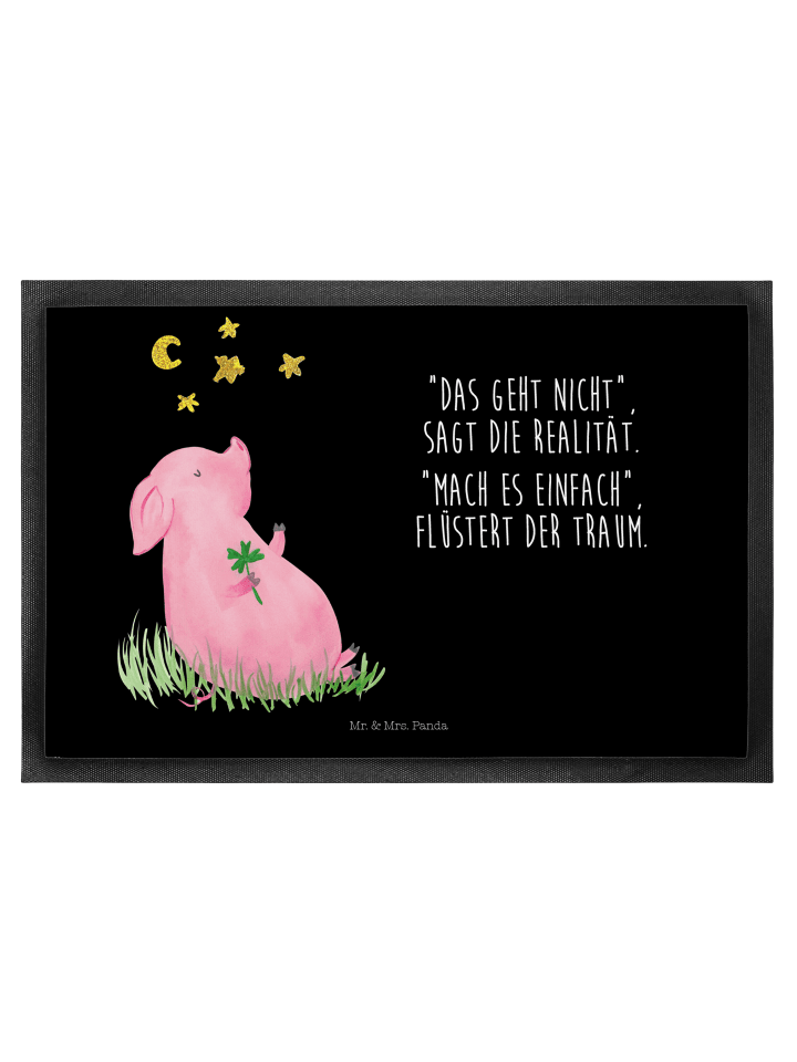 Bodenvorleger Schwein Glück mit Spruch in Schwarz