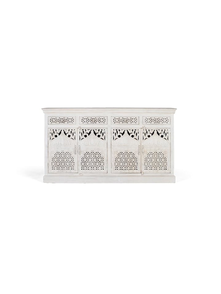 Sideboard mit 4 Türen und 4 Schubladen aus Mangoholz in White