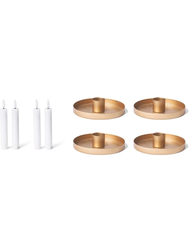 4X Kerzenhalter 6cm Metall Stabkerzen Tafelkerzen Gold mit LED-Stabker in Gold