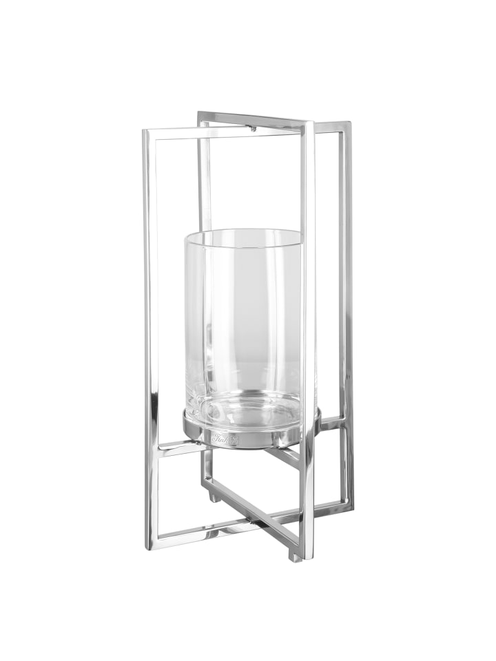 Windlicht "Norman" mit Glas in Silber - H. 40 cm - D. 21 cm