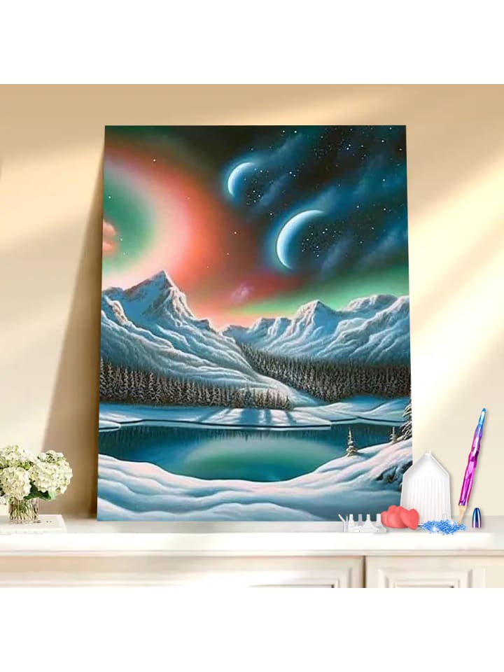 Diamond Painting-"Polarlichter am Bergsee"