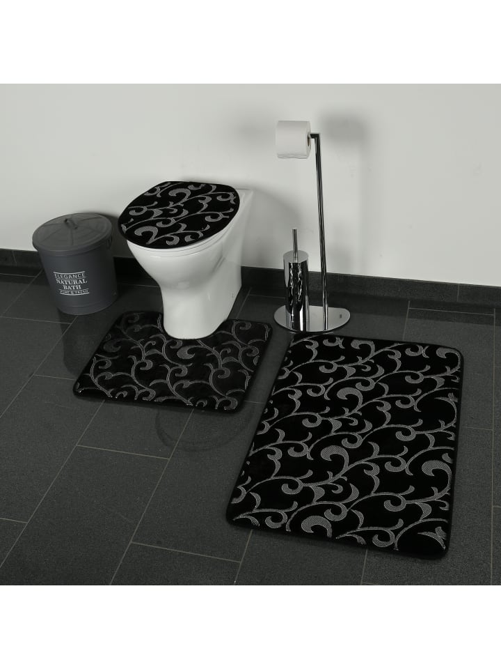 3-teilig Bad Matte Dusche Set Rutsch Stand Bad Matten in Schwarz-Gold